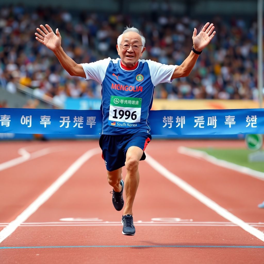 92-летний спортсмен из Монголии выиграл забег на 100 метров за 18,29 секунды в Корее
